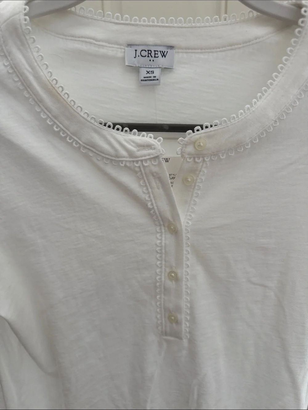 J. Crew White Short-Sleeve Henley with Loop-Trim Collar